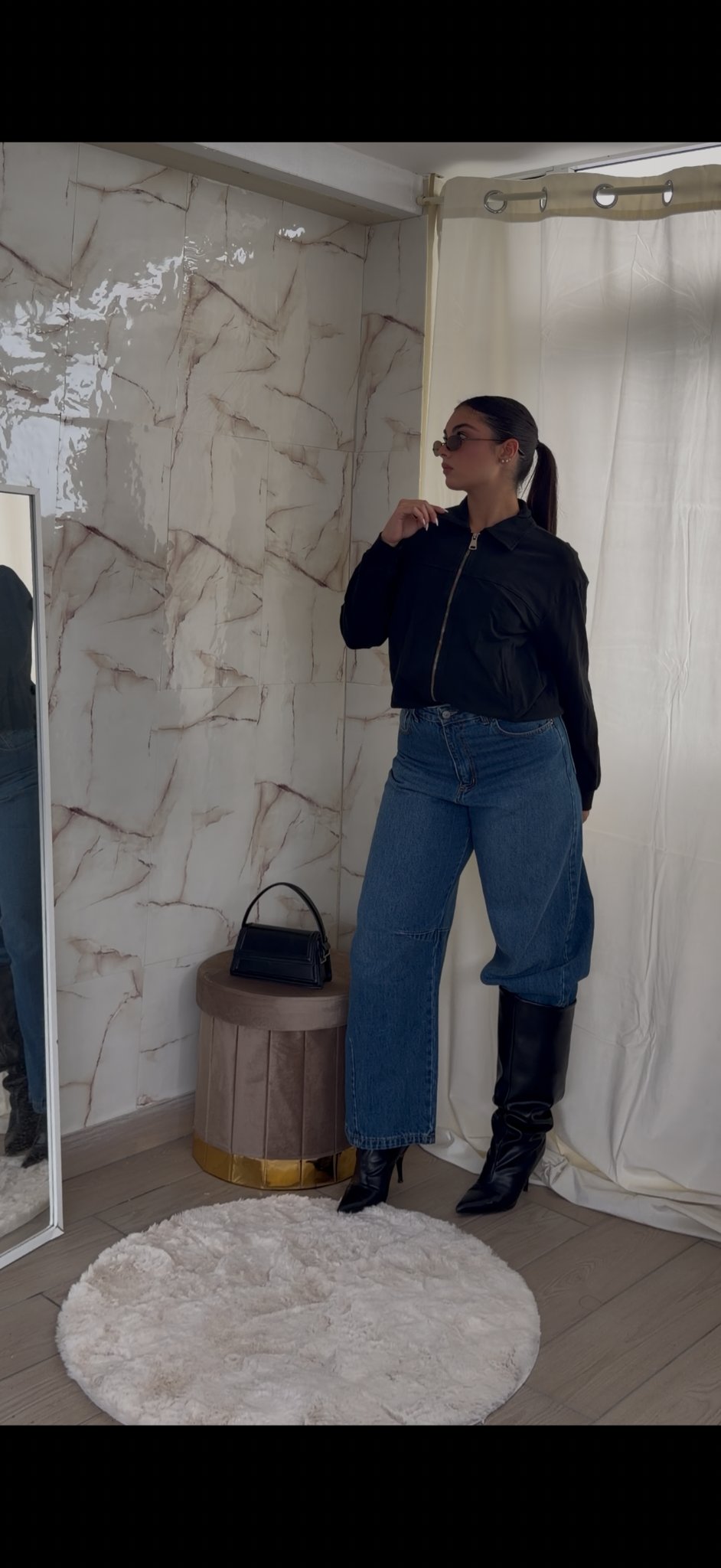 Jeans Baggy Denim Blu - vista figura intera
